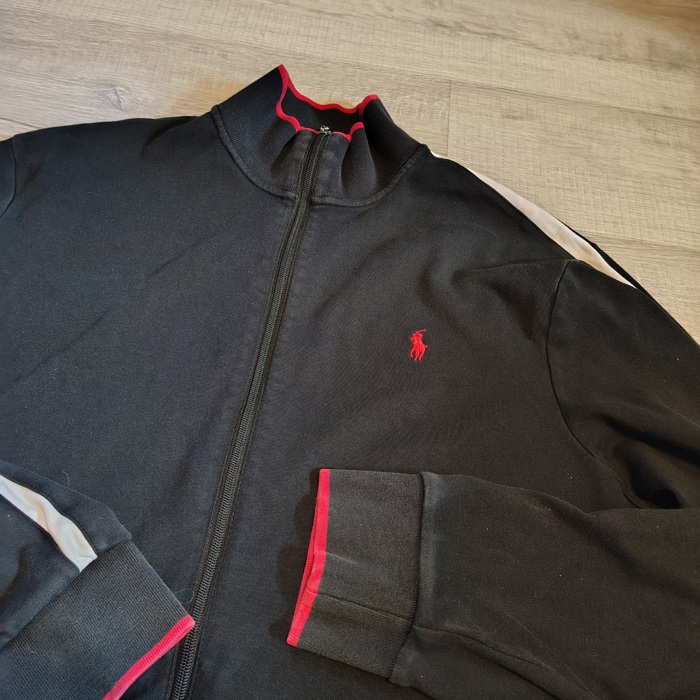 Polo Ralph Lauren Performance Mens XXL Black Red Track Jacket Full Zip Pony Logo - Picture 1 of 9